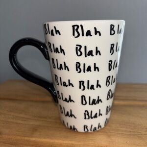 J. Crew x Artist Hugo Guinness playful "Blah Blah Blah" script black handle mug!